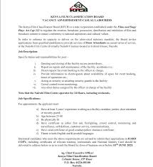 Casual Labourers Needed at Kenya Film Classification Board – Apply Now